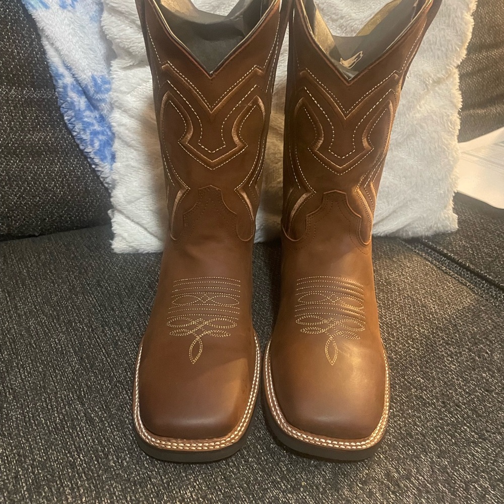 Cue Brown Western Cowboy Boots Square Toe (Vincent work boot)